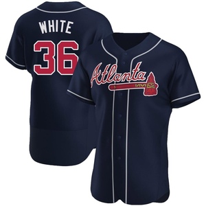 Men's Atlanta Braves Eli White Authentic White Navy Alternate Jersey