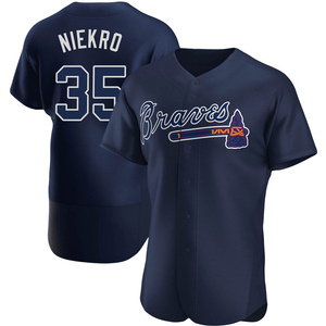 Men's Atlanta Braves Phil Niekro Authentic Navy Alternate Team Name Jersey