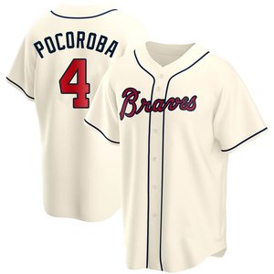 Youth Atlanta Braves Biff Pocoroba Replica Cream Alternate Jersey