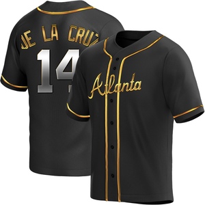 Youth Atlanta Braves Bryan De La Cruz Replica Black Golden Alternate Jersey