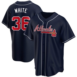 Youth Atlanta Braves Eli White Replica White Navy Alternate Jersey