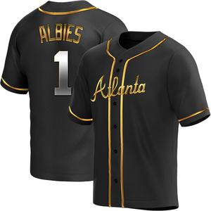 Youth Atlanta Braves Ozzie Albies Replica Black Golden Alternate Jersey
