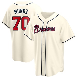 Youth Atlanta Braves Rolddy Munoz Replica Cream Alternate Jersey